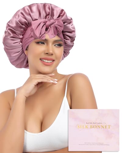 2 Layer Reversible 100% Mulberry Silk Bonnet for Sleeping with Band