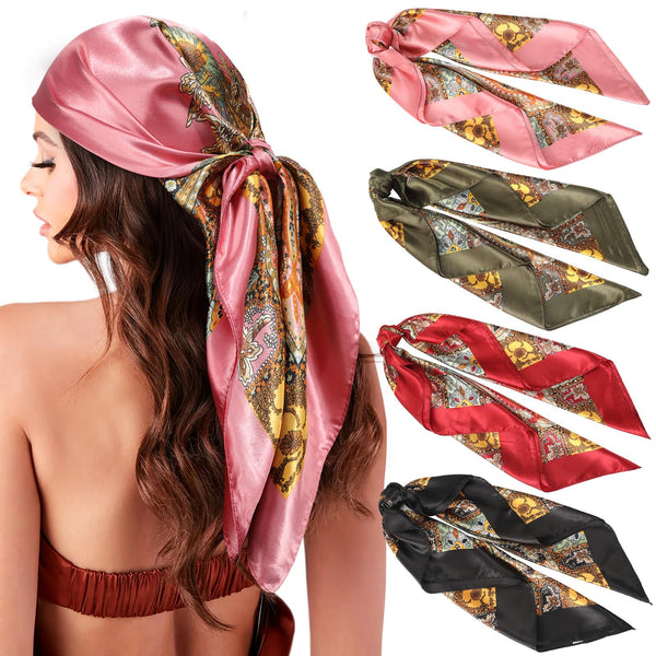 35" Large Satin Hair Scarf for Women (Pack of 4)