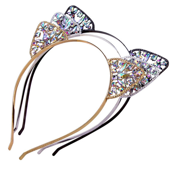 3PC Crystal Cat Ears Hair Hoop Headband