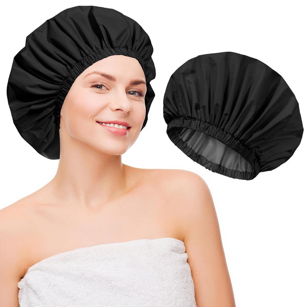 2 Layers Large Reusable Waterproof  Shower Caps for Women