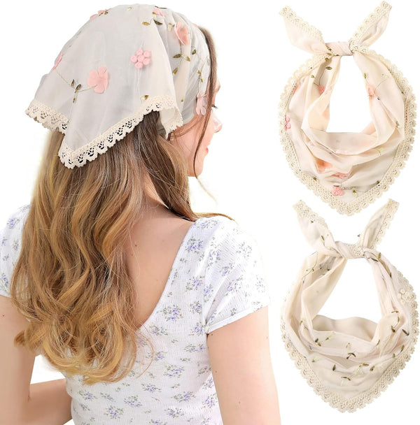 2Pcs Floral  Tie-back Mesh Head Kerchief for Women