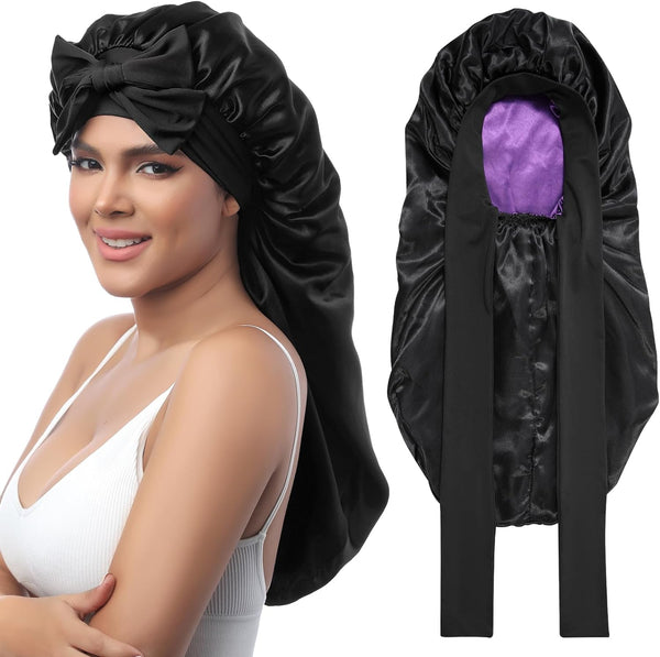 Double Layer Reversible Long Satin Bonnet for Sleeping