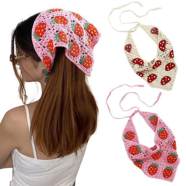 2Pcs Crochet Bandana Head Kerchief Hair Scarf